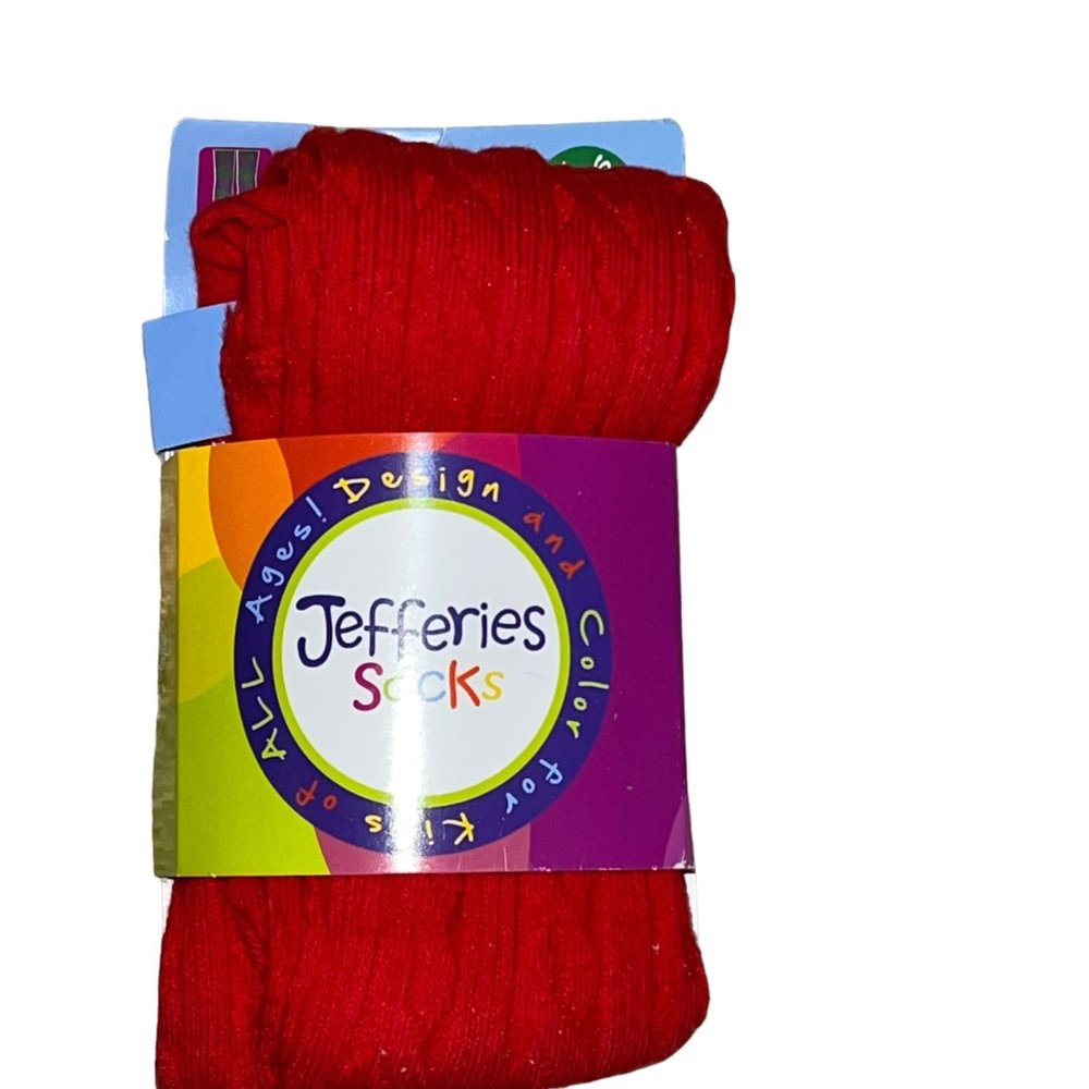 Jefferies Socks Red Girls Ribbed Tights New Sz 4-6